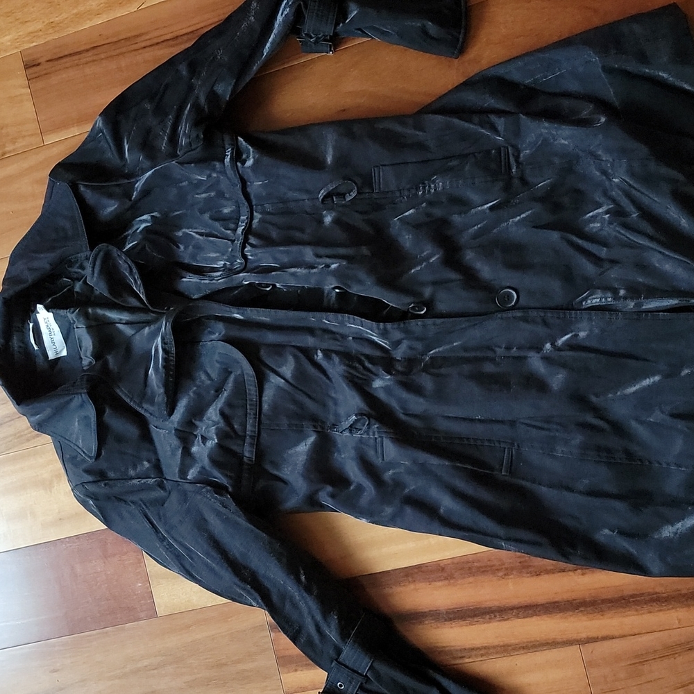 Black shiny trench coat without belt